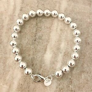 925 Sterling Silver Bead Bracelet 8 mm Ball Bracelet Large Round Bracelet